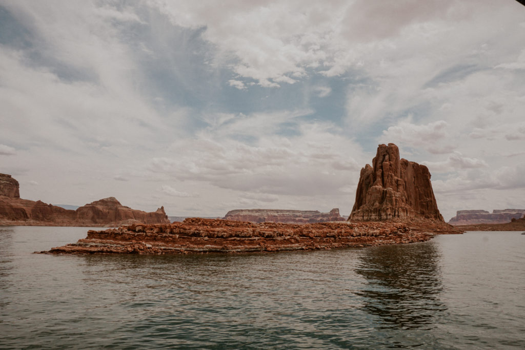 View from a boat on the water of Lake Powell