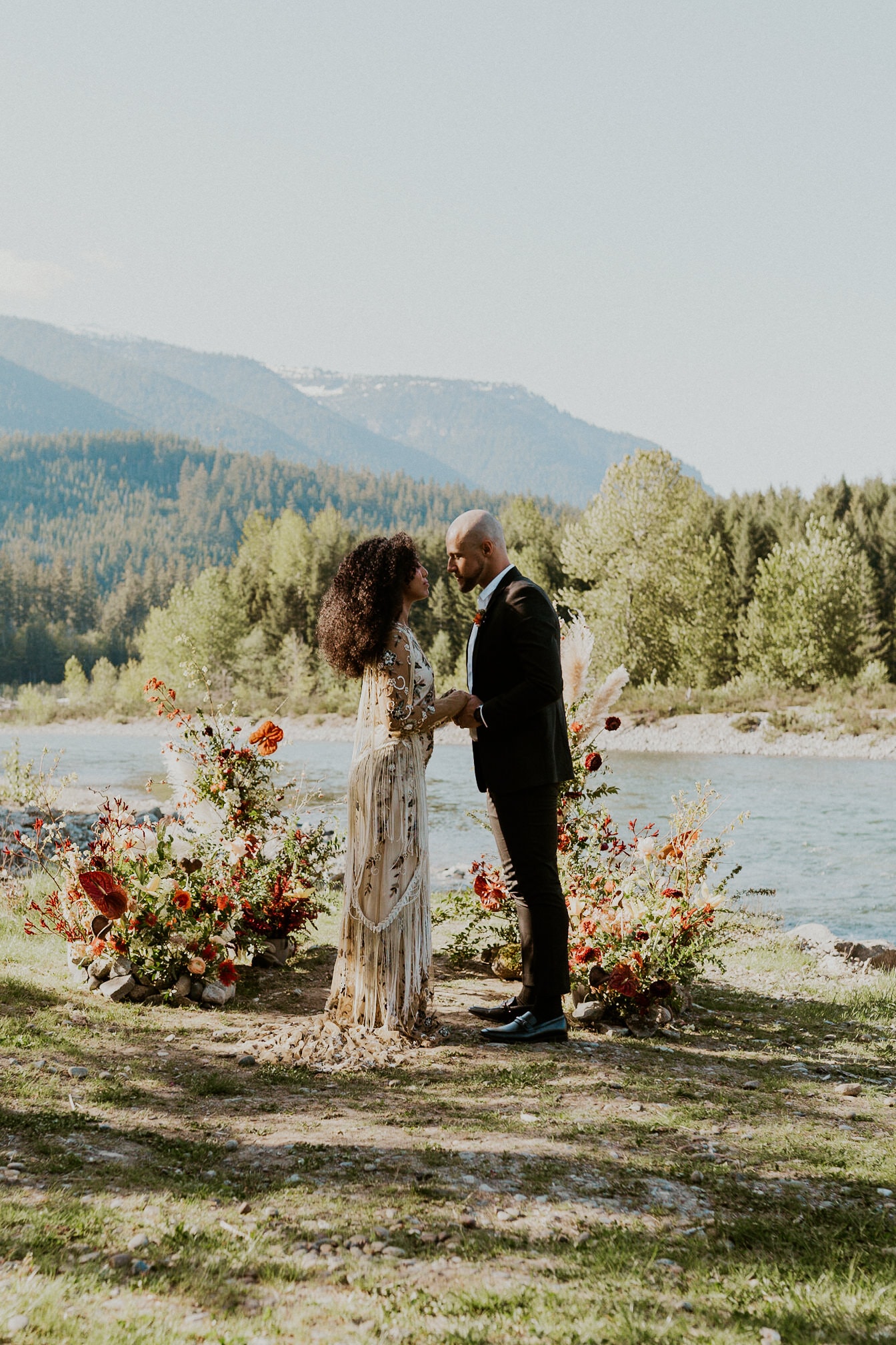 Bride and groom at their Washington State Airbnb Elopement venue